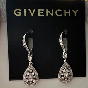 Givenchy Sparkling Crystal Drop Lever Back Dangle Earrings With Silver Detail